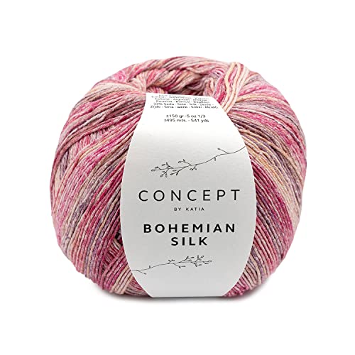 Strickgarn Baumwolle Seide | Katia Bohemian Silk 150g | Sommerwolle dezent gemustert | reine Naturfasern Baumwollgarn mit Bouretteseide (201)
