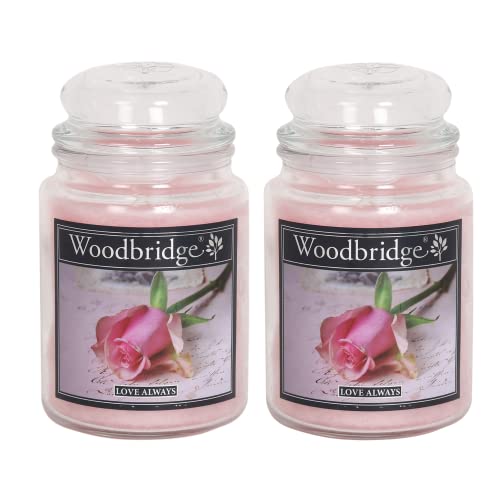 Woodbridge Duftkerze im Glas mit Deckel | 2er Set Love Always | Duftkerze Rose | Kerzen Lange Brenndauer (130h) | Duftkerze groß | Kerzen Rosa (565g)