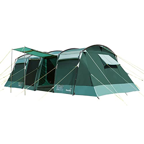 Skandika Tunnelzelt Montana 8 Personen | Camping Zelt mit/ohne eingenähten Zeltboden, mit/ohne Sleeper Technologie, 3 - 4 Schlafkabinen, 5000 mm Wassersäule, Moskitonetze | großes Familienzelt Skandika (grün | basic)