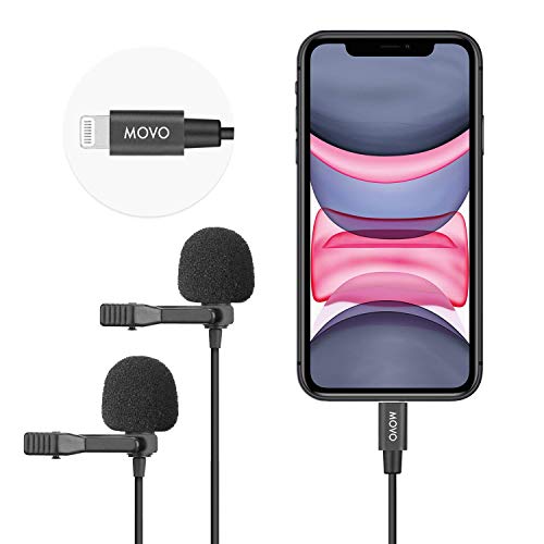 Movo iLav-DUO Dual Digital Lavalier Omnidirektionales Mikrofon mit MFi-zertifiziertem Lightning-Adapter, kompatibel mit iPhone, iPad und anderen iOS-Geräten, tolles Interview-Mikrofon