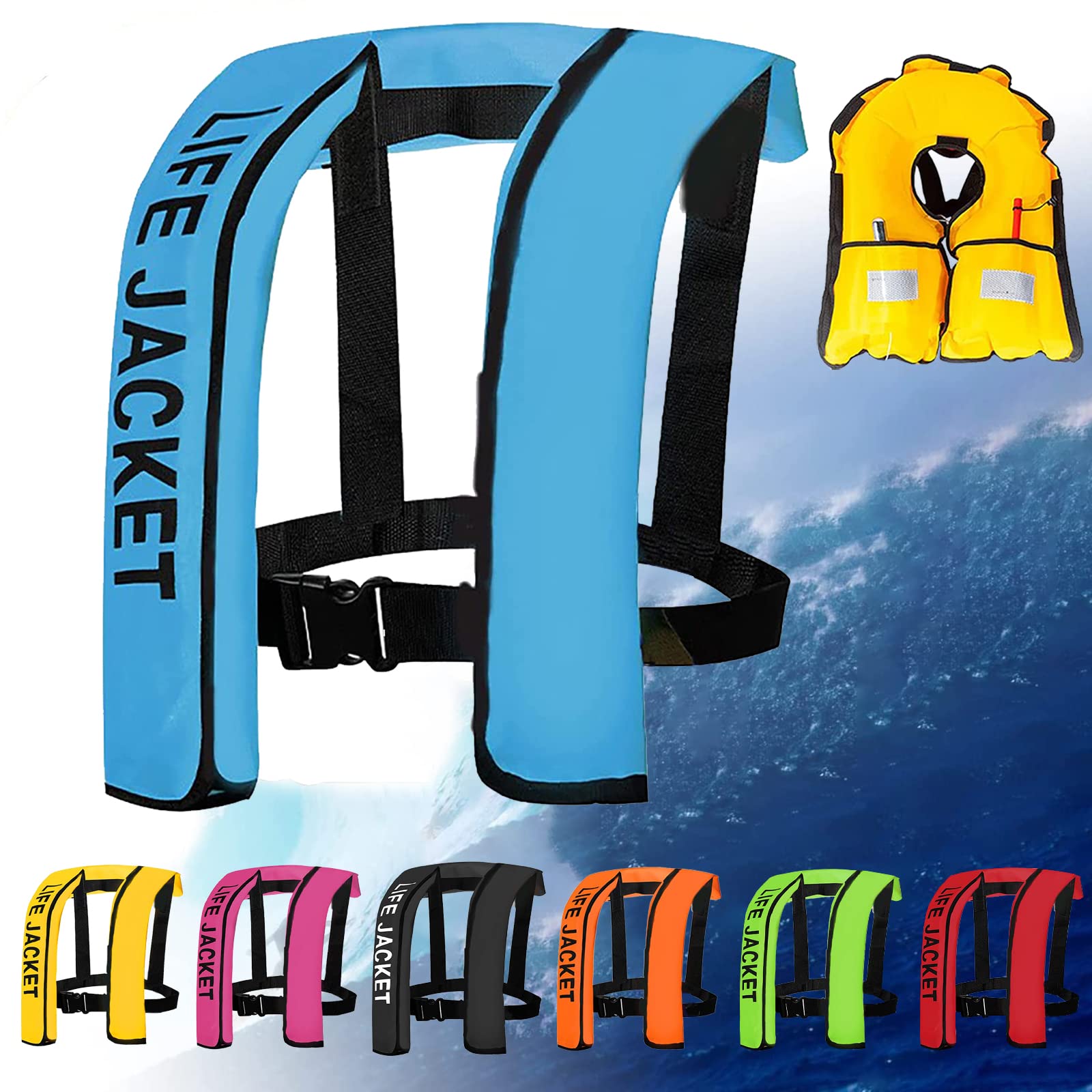 Verstellbare Aufblasbare Schwimmweste Für Erwachsene, Damen/Herren Schwimmhilfen Bequeme Schwimmweste Für Motorboot Bootfahren Kajakfahren Angeln Surfen Wassersport,One Size,Blue