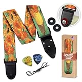 van gogh "sunflowers" gitarrengurt bündel mit 2 gurtschlössern und 2 passenden van gogh picks einstellbarem gitarrengurt aus polyester geeignet für bass, elektrische und akustische gitarren.