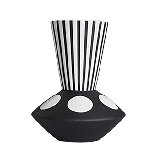 Tauzveok Keramik Blumenvase, Elegante schwarz-weiß gestreifte geometrische dekorative Tischblumenvase für Inneneinrichtung, Hochzeitsdekorationen,White+Black,20.5cmX14.5cm
