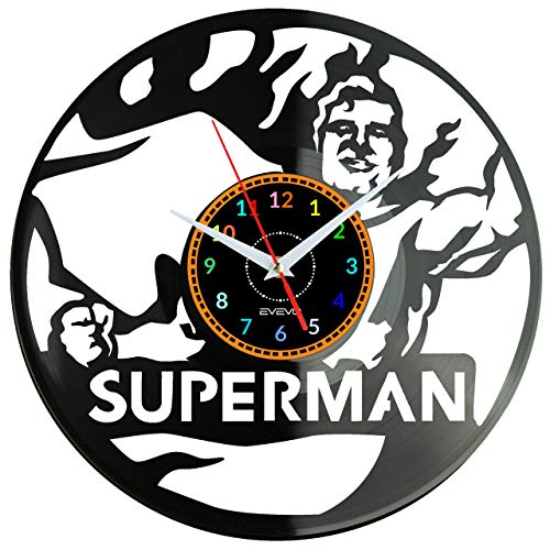 EVEVO Superman Wanduhr Vinyl Schallplatte Retro-Uhr Handgefertigt Vintage-Geschenk Style Raum Home Dekorationen Tolles Geschenk Wanduhr Superman