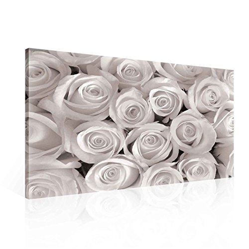 Weiße Rosen Blumen Leinwand Bilder (PP1566O1FW) - Wallsticker Warehouse - Size O1 - 100cm x 75cm - 230g/m2 Canvas - 1 Piece