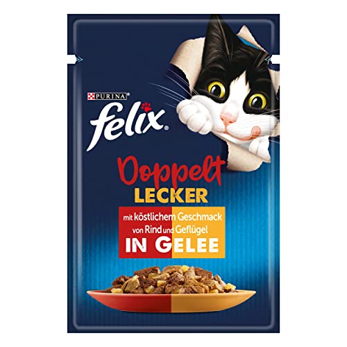 FELIX So gut wie es aussieht Doppelt Lecker Katzenfutter nass in Gelee, mit Rind & Geflügel, 26er Pack (26 x 85g)