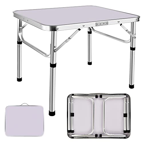 Klapptisch, höhenverstellbar, Picknicktisch, tragbarer Aluminium-Schreibtisch mit Griff, MDF-Tischplatte, für Camping, Esszimmer, Grillparty, 60 x 45 x 26/56 cm