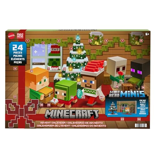 Minecraft Spielzeug, Mob Head Minis Adventskalender, Figuren & Zubehör, Weihnachtsgeschenk zum Sammeln für Kinder, HND33