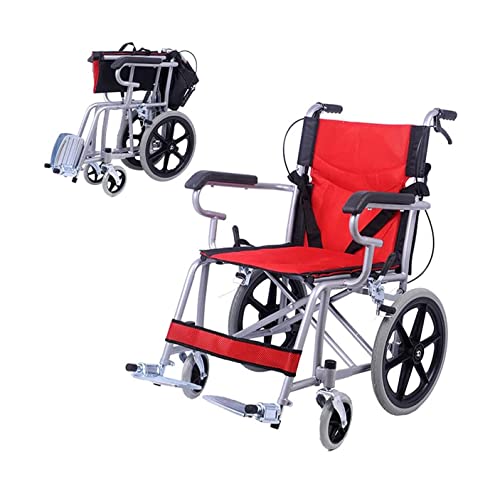 Ultraleichter, faltbarer Rollstuhl, tragbares Flugzeug, Reisetransport, Rollstuhl, Trolley, Mobilitätshilfe mit vollen Armen und Handbremsen für ältere Senioren und behinderte Benutzer, rot