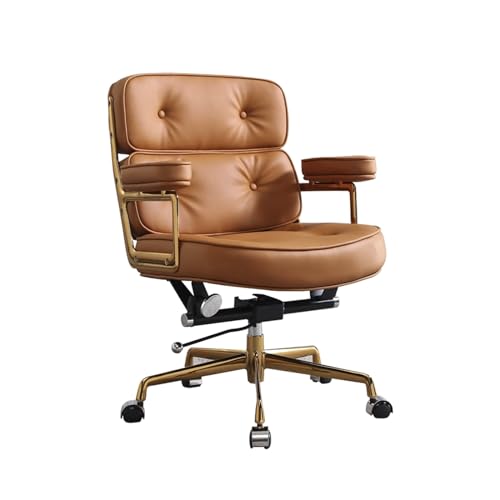 PLJKIHED Home-Office-Stuhl, ergonomischer Schreibtischstuhl, Leder-Arbeitsstuhl, drehbarer Chef-Computerstuhl mit mittlerer Rückenlehne, gepolsterter Armlehne und drehbaren Rollen Stabilize