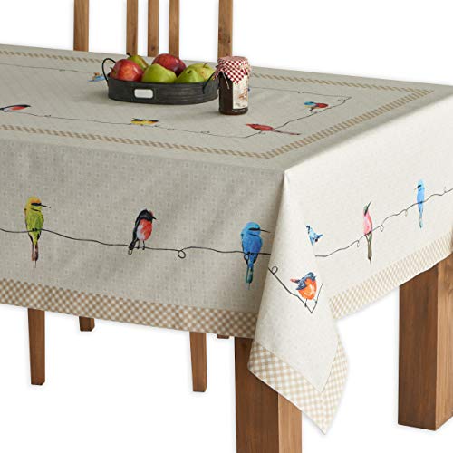 Maison d' Hermine Birdies on Wire 100% Baumwolle Tischdecke für Küche | Abendessen | Tischplatte | Dekoration Parteien | Hochzeiten | Frühling/ Sommer (Rechteck, 160 cm x 220 cm)