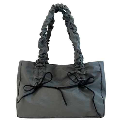 ARVALOLET Damen-Nylon-Tragetasche mit großer Kapazität Handtasche, modische Einkaufstasche mit Schleife und plissiertem Schultergurt