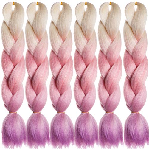 LDMY Braiding Hair- Ombre Blonde Pink Purple Long 24Inch Braid Hair Extensions 100g/pc Synthetic Braiding Hair Kit