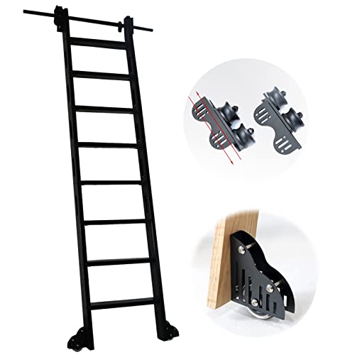 WL-ZZZ Retractable Sliding Library Ladder Hardware 3.3ft bis 20 Fuß, runde Röhrchen Mobile Ladder Gleis Rolling Ladder Rail Volles Set -Kit mit Bodenrollen (Keine Leiter) - Schwarz