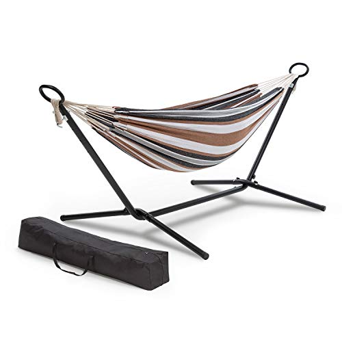 blumfeldt Sri Lanka Swing Hängematte (Stahlrahmen mit Pulverbeschichtung, Stoff aus 65% Baumwolle und 35% Polyester, Stylish Comfort, 160kg max. Belastbarkeit, 200x150 cm, Tragetasche)