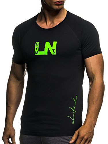 Leif Nelson Gym Herren Fitness T-Shirt Trainingsshirt Training LN06282; Größe S, Schwarz-Gruen