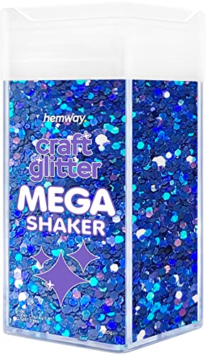 Hemway BULK Glitter 360g / 12.7oz MEGA Craft Shaker Glitter for Nails, Resin, Tumblers, Arts, Crafts, Painting, Festival, Cosmetic, Body - Super Chunky (1/8" 0.125" 3mm) - Sapphire Blue Holographic
