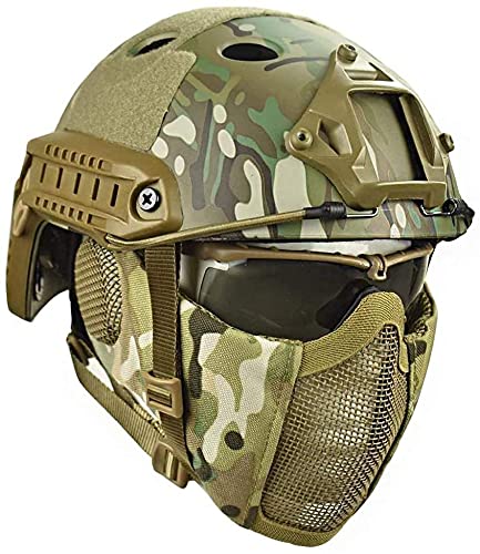 PJ Typ Tactical Paintball Airsoft Multifunktionaler Fast Helm & Protect Ear Faltbare Doppelgurte Half Face Mesh Maske & Goggle