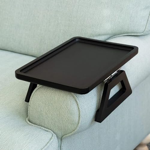 Ansteckbares Tablett, Sofatisch für breite Sofas, Couch-Arm-Tablett, tragbarer Tisch, TV-Tisch, Beistelltisch für kleine Räume, Sofa-Arm-Tisch (Farbe: schwarz)