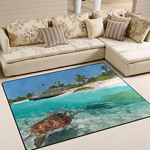 Use7 Teppich für Wohnzimmer, Schlafzimmer, tropischer Strand, Meeresschildkröte, 160 cm x 122 cm