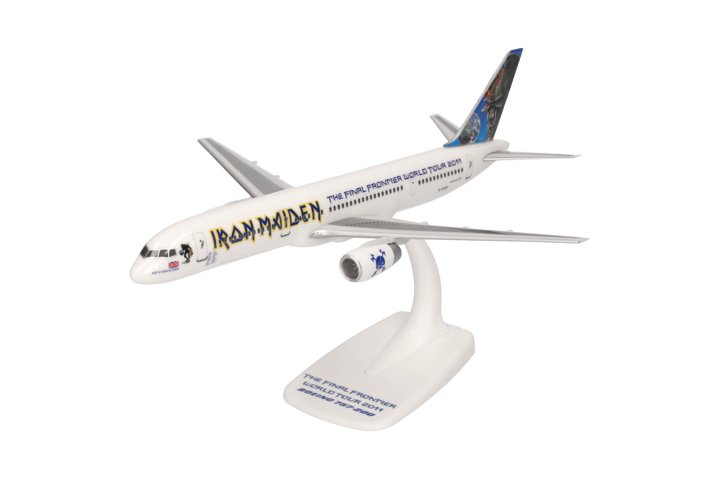 Herpa Snap-Fit Modellflugzeug Iron Maiden (Astraeus) Boeing 757-200 "Ed Force One The Final Frontier World Tour 2011 – G-STRX, Miniatur im Maßstab 1:200, Sammlerstück, Modell mit Standfuß, Kunststoff