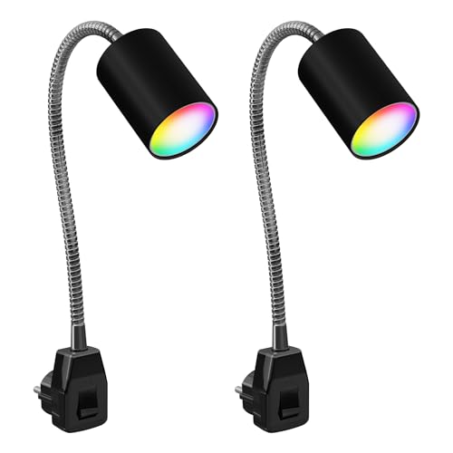ledscom.de GU10 Steckerlampe WAIKA flexibler Hals, Schalter, schwarz inkl. Smart Home RGBW GU10 LED, 2 Stk.