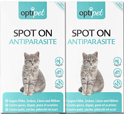 OptiPet Spot On 12x1ml Pipetten für Katzen, Hochwirksam bis zu 48 Wochen gegen Milben, Flöhen, Zecken, Läusen