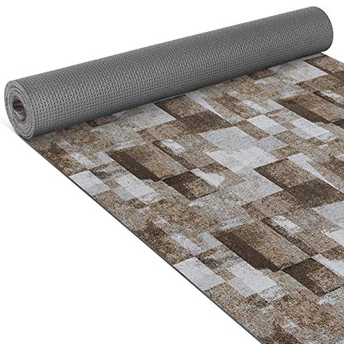 ANRO Küchenläufer Teppich Läufer gewebt Muster Karo Beige 65x350cm Viele Größen/Muster
