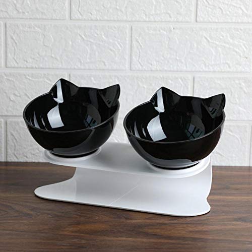für VIP-Katzenschüsseln rutschfeste Hundewelpen-Zufuhr Katzenschüssel Doppel-Haustierschüsseln mit erhöhtem Ständer Tiernahrung und Wasserschalen Zuführungszubehör-Schwarz Zwei, 2 STK