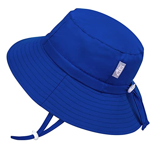 Jan & Jul 50+ UPF Bucket Hat for Toddler Kids, with Strap (L: 2-5T, Marine Blue)