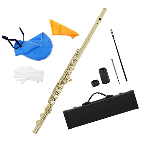 PECY Flöte Cupronickel Vernickeltes 16-Loch-C-Key-Holzblasinstrument Mit Reinigungstuch-Stick-Zubehör Querflöten