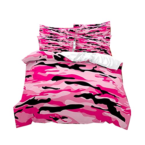 2/3 Stück Camouflage-Design rosa grau braun Bettwäsche-Sets für Herren und Damen Mikrofaser-Polyester Tarnung Bettbezug mit Kissenbezug 50x75 cm (Rosa, 135 x 200 cm)