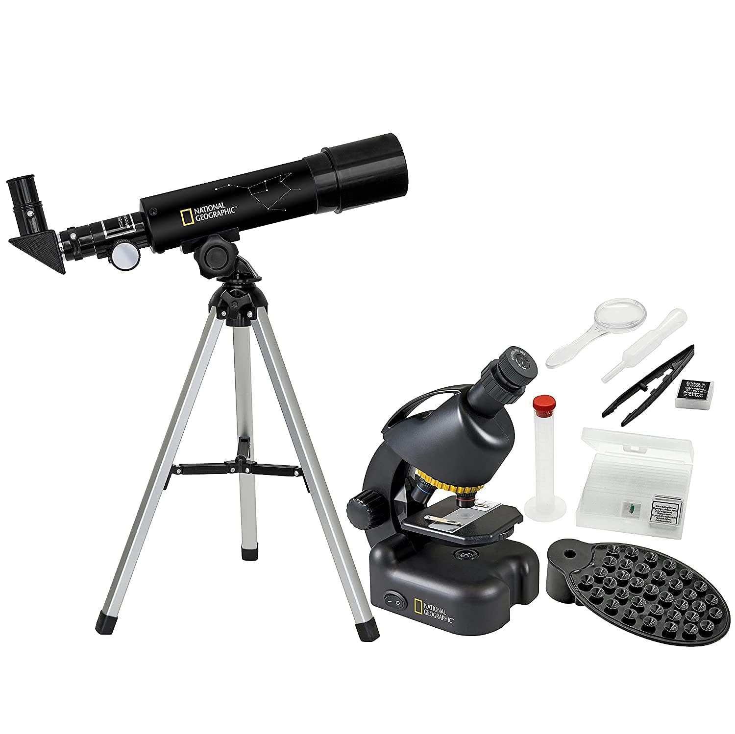 National Geographic Teleskop und Mikroskop Set für Kinder und Einsteiger inklusive Smartphone Kamera Adapter und umfangreichem Zubehör