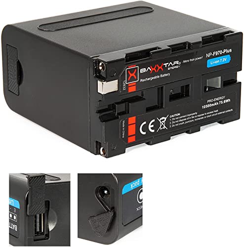 Baxxtar PRO - Ersatz für Akku Sony NP-F970 Plus (Black Series/10500mAh) - LG Cells Inside - mit Powerbank Funktion (USB Ausgang) und Battery Check