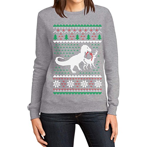 Weihnachten Lustiges Motiv T-Rex Vs Rentier Geschenk Frauen Sweatshirt Large Grau