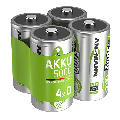 ANSMANN Akku D Mono 5000mAh 1,2V NiMH 4 Stück für Geräte mit hohem Stromverbrauch - Wiederaufladbare Batterien maxE - Akkus für Spielzeug, Taschenlampe, Radio, Modellbau uvm - Rechargeable Battery