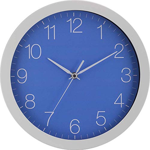 Eurotime Funkwanduhr, 30 cm, Aluminiumgehäuse Weiß, Echtglas, 12-Zahlen Zifferblatt, automatische Zeitein- und Zeitumstellung, für Wohnbereich oder Büro (hellblau) 56138-00-2