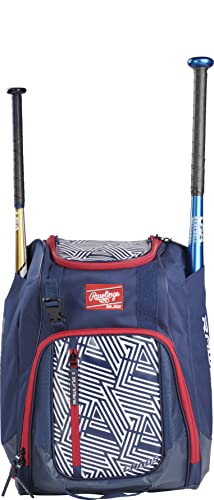 Rawlings | Chaos Backpack Bag Series | Youth | Baseball & Fastpitch Softball | Rot/Weiß/Blau
