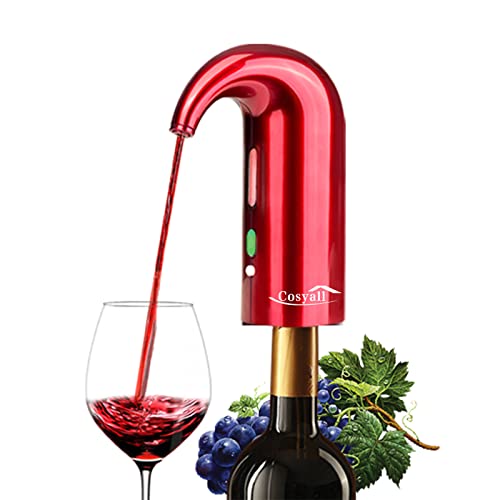 Tragbarer USB wiederaufladbarer elektrischer Weinbelüfter Dekanter, Ein-Knopf automatischer Weinspender Schnelle Sauerstoffanreicherung von Rotwein, Weinausgießer mit Staubbeutel (rot)