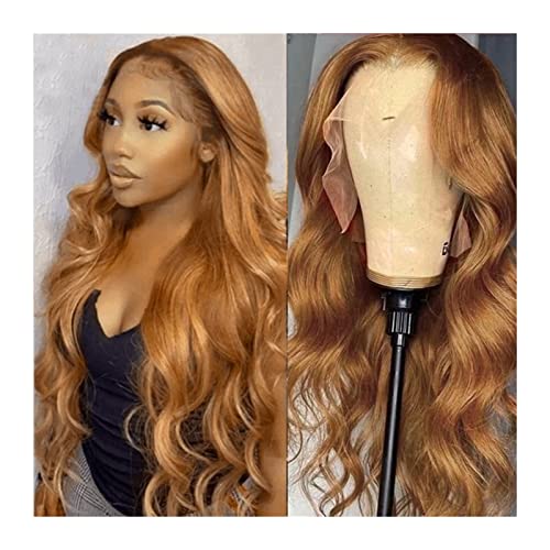 Ginger Brow Body Wave Wig 20-30 "Long Wave Synthetic T Part Lace Front Perücken for Frauen Glueless Pre Plugged Hairline Natural Heat Resistant Fiber Wig (Size : 4X1 T Part Lace Wig, Color : 24inche