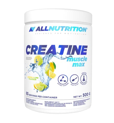 ALLNUTRITION Creatine Muscle Max Supplements Muskelaufbau - Creatin Monohydrat mit Taurin - Leistungssteigerung und Muskelaufbau - ohne Zuckerzusatz - Keratin Pulver Fitness 500g - LEMON-LIME