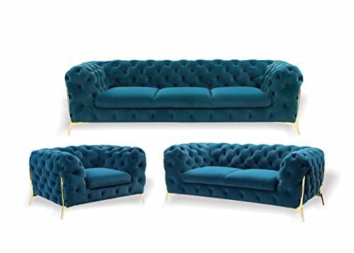 JVmoebel Designer Chesterfield Sofagarnitur Sofa Couch Polster Set in Samt 3+2+1 Sitzer