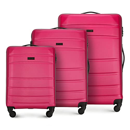 Stabiler Koffer-Set 3tlg. Trolley Koffer Reisekoffer von Wittchen ABS Hartschalen Kofferset Trolley 4 Rollen Kombinationsschloss Rosa
