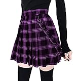 Damen Kilt Rock Kariert Schottischer Kilt Tartan Rot Blau Faltenrock mit Kette Minirock Hohe Taille Kurz Skirt Skater Rock (Color : Purple-A, Size : XXL)