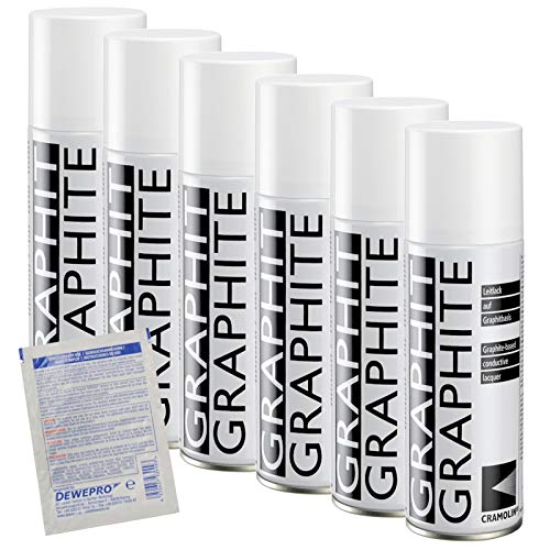 DEWEPRO GRAPHIT - VPE: 6 x 200 ml Spraydose - Leitlack auf Graphitbasis - ITW Cramolin - 1281411, inkl. 1 St SingleScrubs