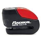 RADIKAL RK10 Zugelassenes Motorrad Bremsscheibenschloss mit Alarm, Gehärteter Hi-Tech Stahl, Doppelverriegelung SEK DISCTECH, Hochwertiges Alarmsystem mit Warnung Optionale Aktivierung, LED-Licht 10mm