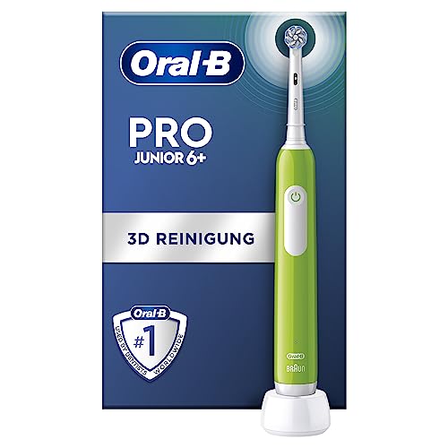 Oral-B Junior Elektrische Zahnbürste/Electric Toothbrush für Kinder ab 6 Jahren, 3 Putzmodi für Zahnpflege, weiche Borsten & Timer, Designed by Braun, grün
