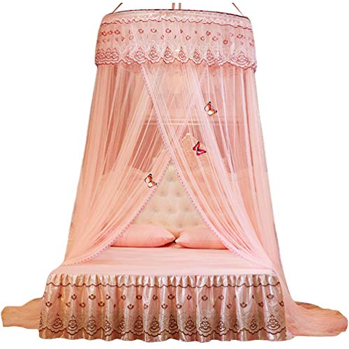 Kaiyei Moskitonetz Universal Himmelbett für Doppelbett, Einzelbett, Kinderbetten, Prinzessin Rund mit Klebehaken Schmetterling Dekoration Schlafzimmer Palast Europäischer Stil Altrosa 120cm×200cm