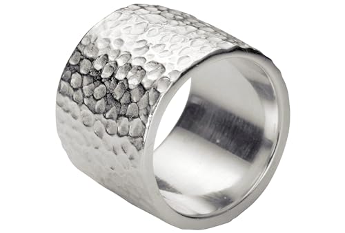 SILBERMOOS Damen Ring breiter Bandring gehämmert mit Strukturen massiv schwer matt 925 Sterling Silber, Größe:54 (17.2)