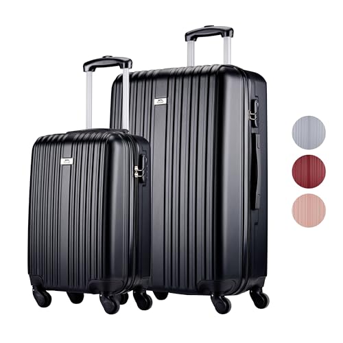 Slazenger Kofferset 2 Teilig - Handgepäck Koffer und Reisekoffer (M + XL) - ABS Trolley Hartschalenkoffer Set mit 360° Rädern - Kombinationsschloss - Schwarz